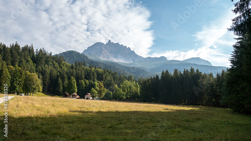 A beautiful view of the Sorapiss mountain on a sunny day in Cortina, Italy