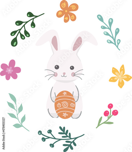 Easter card bunny eggs and plants