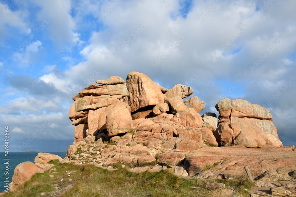 Beautiful seascape on the pink granite coast in Brittany - France