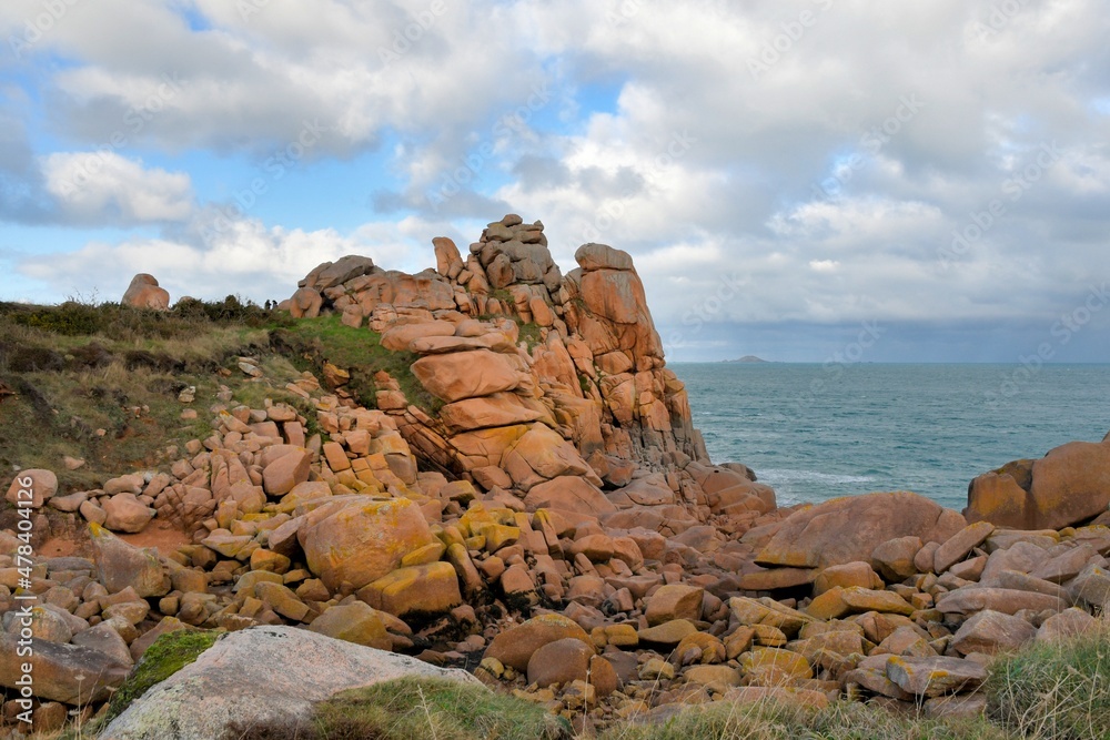 Beautiful seascape on the pink granite coast in Brittany - France