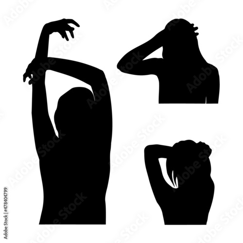 A female silhouette with different hand positions, characterizing emotions and sensuality. photo