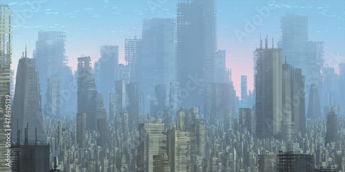 Urban skyline. Downtown area. City panorama. Colorful artistic scenery. Digital art. © Jakub