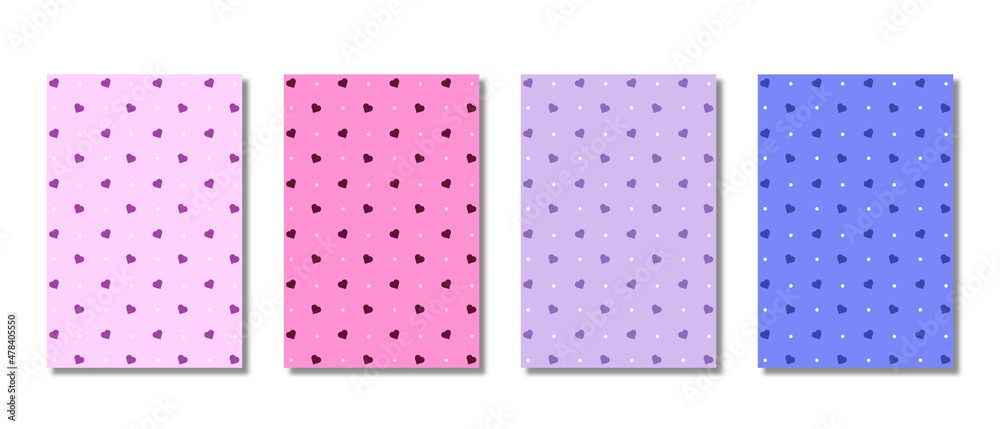Set of abstract seamless pattern hearts. Pink and purple hearts seamless pattern. Universal print. Vector illustration