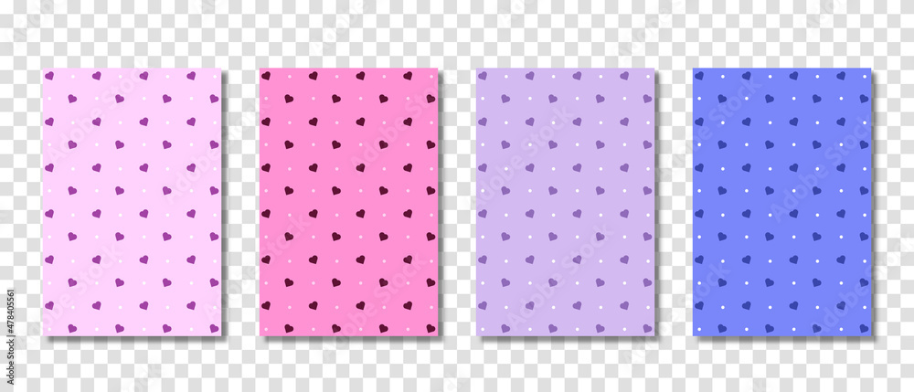 Set of abstract seamless pattern hearts. Pink and purple hearts seamless pattern. Universal print. Vector illustration Set of abstract seamless pattern hearts. Pink and purple hearts seamless pattern. Universal print. Vector illustration