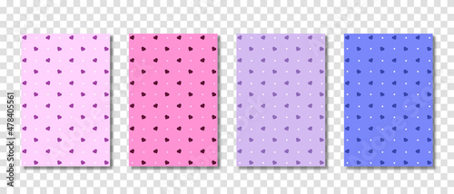 Set of abstract seamless pattern hearts. Pink and purple hearts seamless pattern. Universal print. Vector illustration