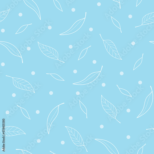 Pastel Blue Line Art Gum Leaf seamless pattern design