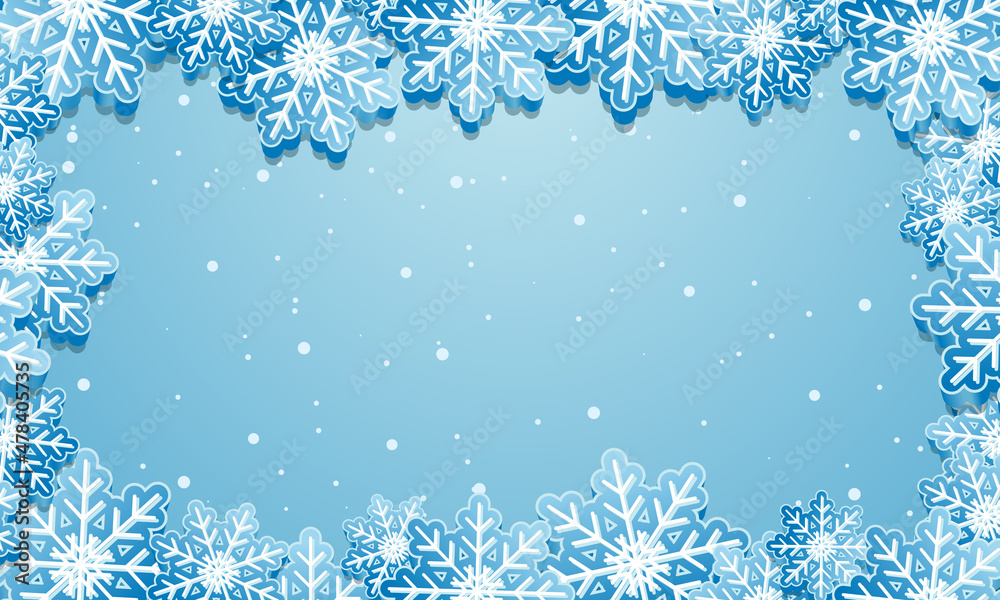Winter background with snowflakes. Blue winter banner with snowflakes. Vector illustration