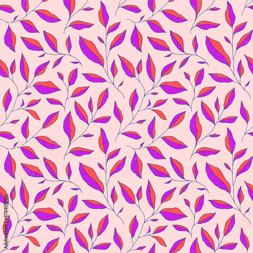 Wallpaper Mural Seamless pattern with doodle colorful leaves. Vector floral background with stylized tree branches. Torontodigital.ca