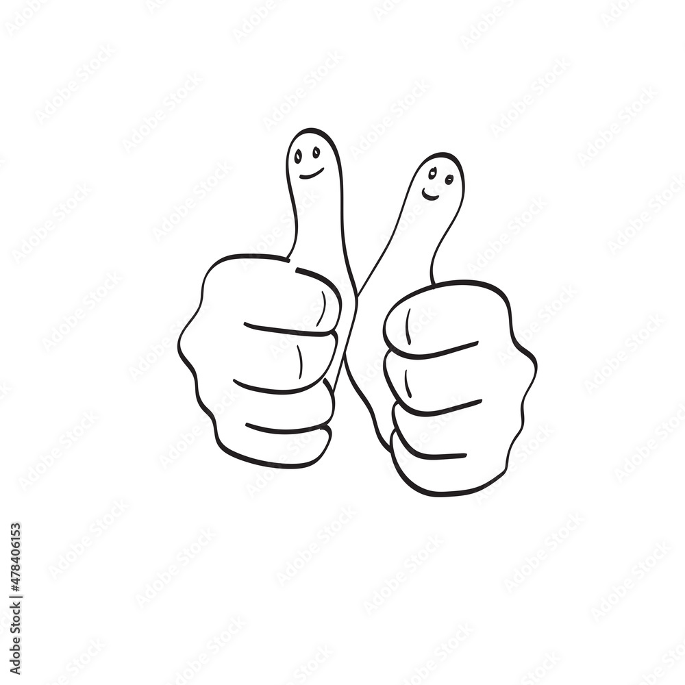 line art two thumbs up with smiling face illustration vector hand drawn isolated on white background line art two thumbs up with smiling face illustration vector hand drawn isolated on white background