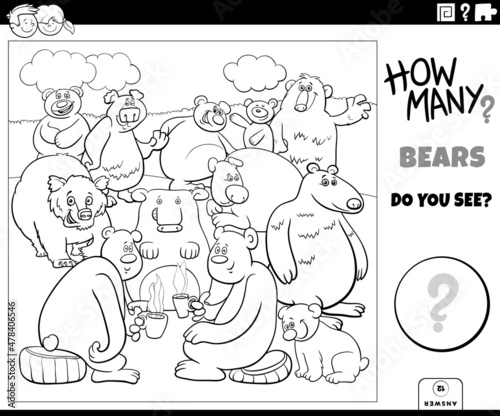 counting cartoon bears educational task coloring book page