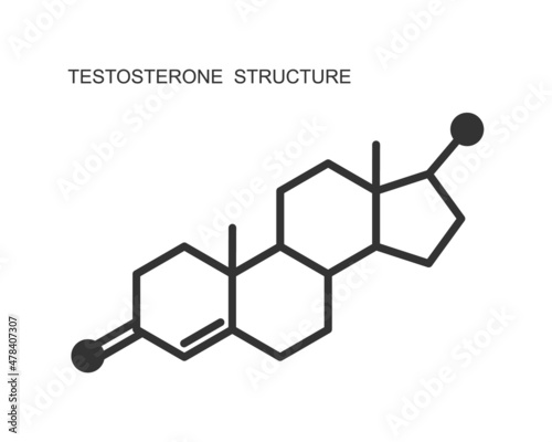 Testosterone icon. Chemical molecular structure. Steroid sex hormone sign isolated on white background. Replacement therapy concept. Vector graphic illustration photo