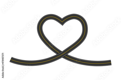 Road with heart shaped loop isolated on white background. Love symbol. Valentine day creative element. Vector flat illustration.