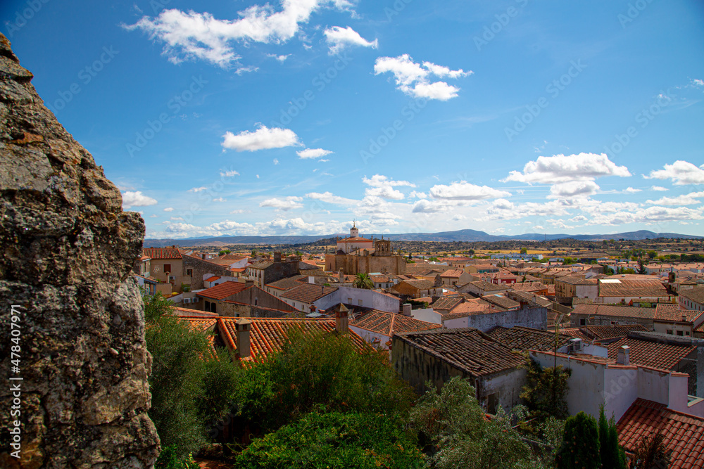 View of the old town of Trujillo in Spain with clouds in the sky