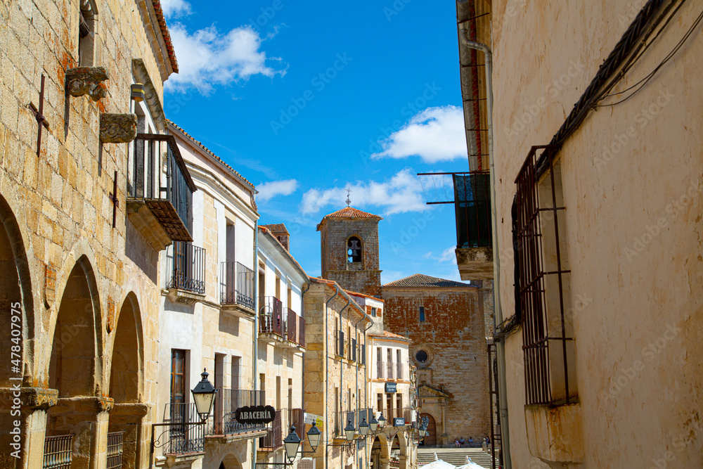 Medieval narrow streets with cobblestones in Trujillo, Spain