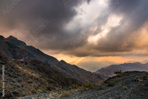 Sunset golden hour from the terrine of Taif, Saudi Arabia