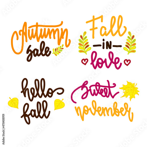 Set of autumn lettering isolated on white background. illustration for posters, cards and much more