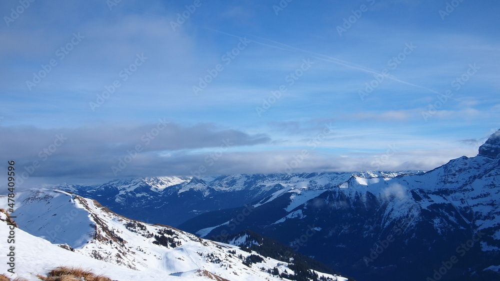Magnificent view of the French Alps in winter, France