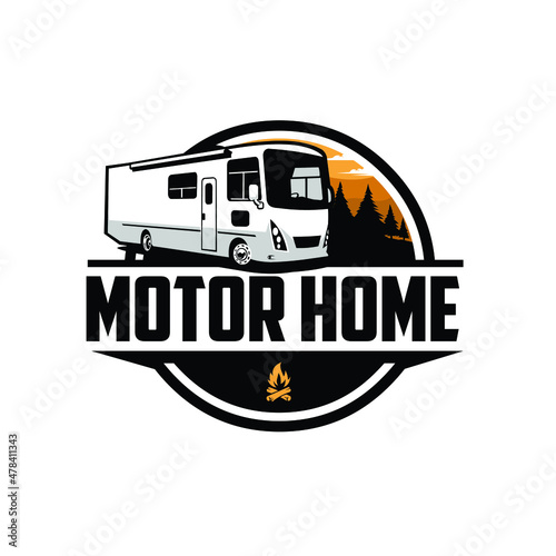 Motorhome RV circle emblem logo vector illustration. Best for RV and motorhome rental business