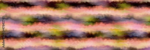 Funky summer ombre tie dye batik stripe border pattern. Seamless stain space dyed striped effect fashion trim edging. Washed out boho beach wear ribbon endless tape.