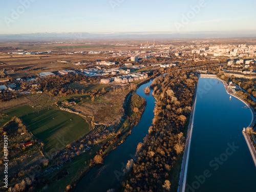 Aerial sunset view of Rowing Venue in Plovdiv, Bulgaria