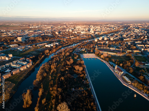 Aerial sunset view of Rowing Venue in Plovdiv, Bulgaria