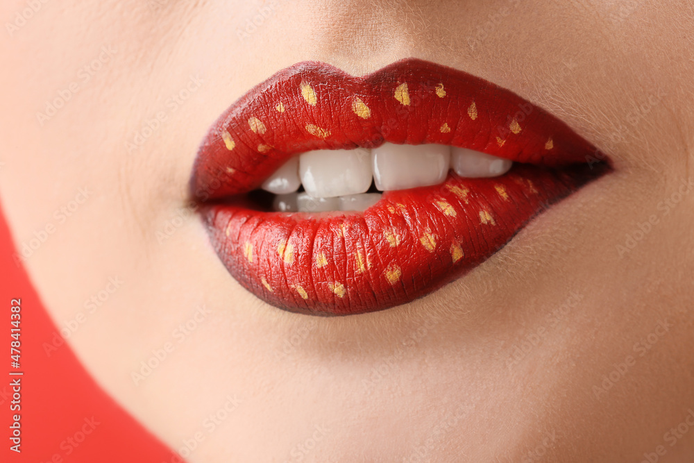 Fototapeta premium Beautiful young woman with unusual makeup, closeup