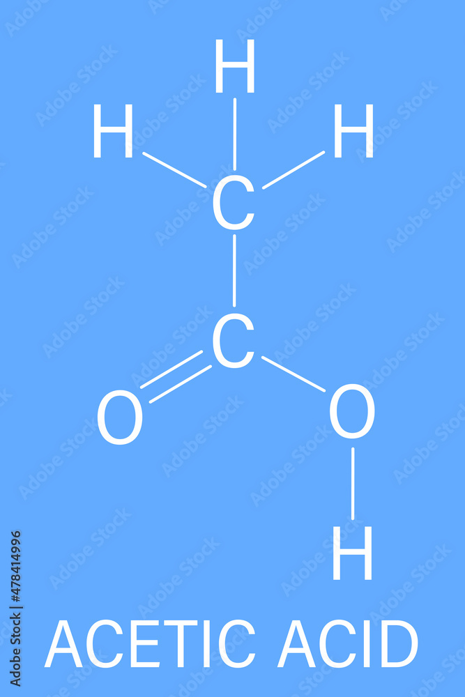 Acetic acid molecule. Vinegar is an aqueous solution of acetic acid. Skeletal formula. Acetic acid molecule. Vinegar is an aqueous solution of acetic acid. Skeletal formula.