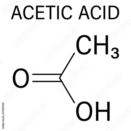 Acetic acid molecule. Vinegar is an aqueous solution of acetic acid. Skeletal formula. photo
