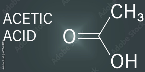 Acetic acid molecule. Vinegar is an aqueous solution of acetic acid. Skeletal formula.