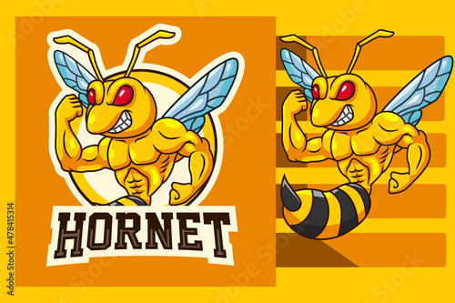 Cartoon strong hornet design template #478415314