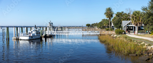 Fotografia, Obraz Panoramic view of the waterfront in historic downtown St Marys, Georgia