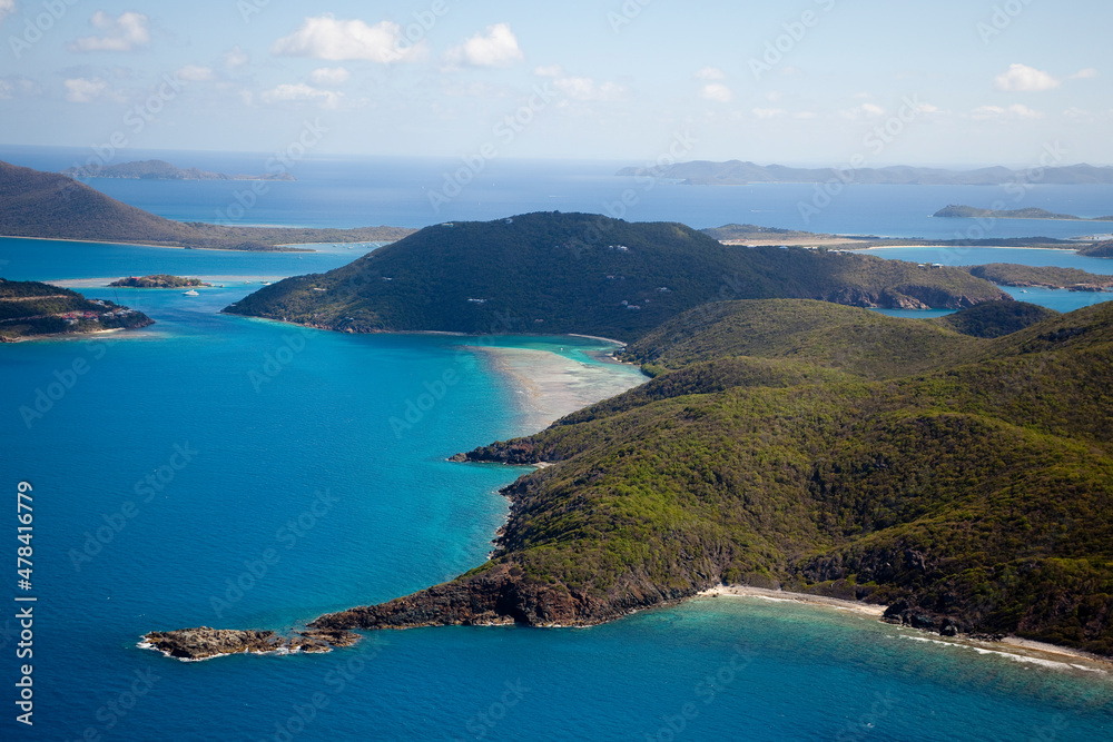 Sailboats North of Great Camanoe Island. And view of North Bay Cove. British Virgin Islands Caribbean