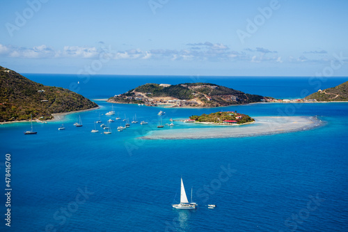 Fototapeta Naklejka Na Ścianę i Meble -  Sailboats and Marina Cay. British Virgin Islands Caribbean