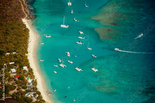 White Bay, Jost Van Dyke and the Club Med Sailboat. British Virgin Islands Caribbean