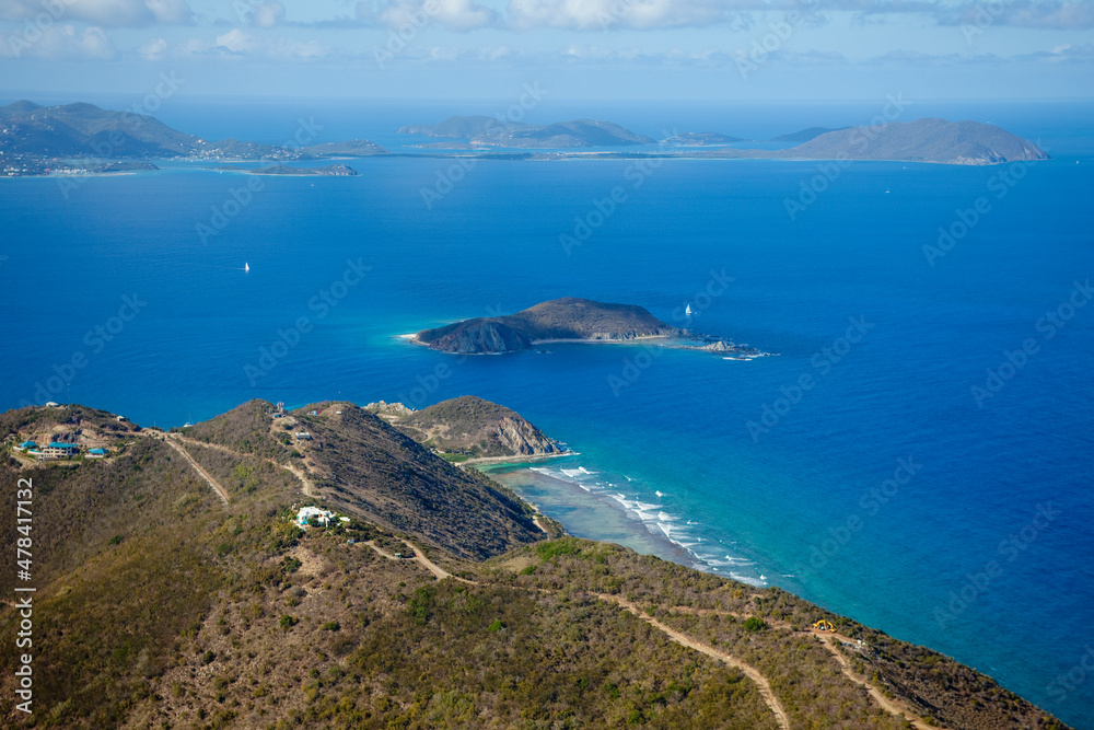 Peter Island and Dead Chest Island. Big reef Bay. British Virgin Islands Caribbean