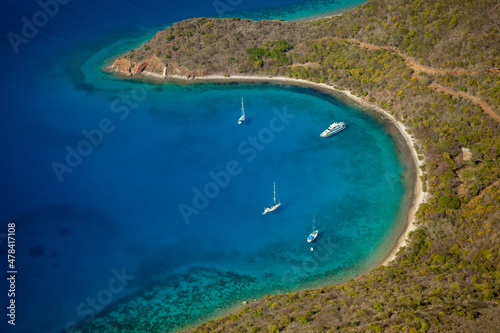 Sailboats Anchored in Normand Island and Bernures Bay. British Virgin Islands Caribbean