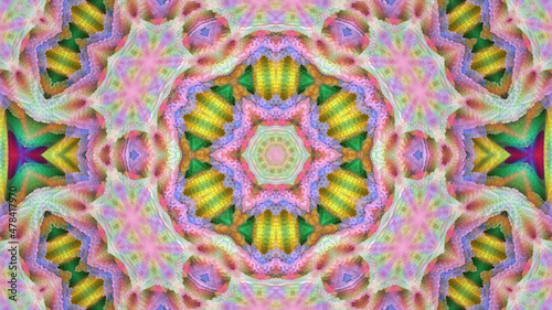 Abstract textured multicolored background with symmetrical ornament.