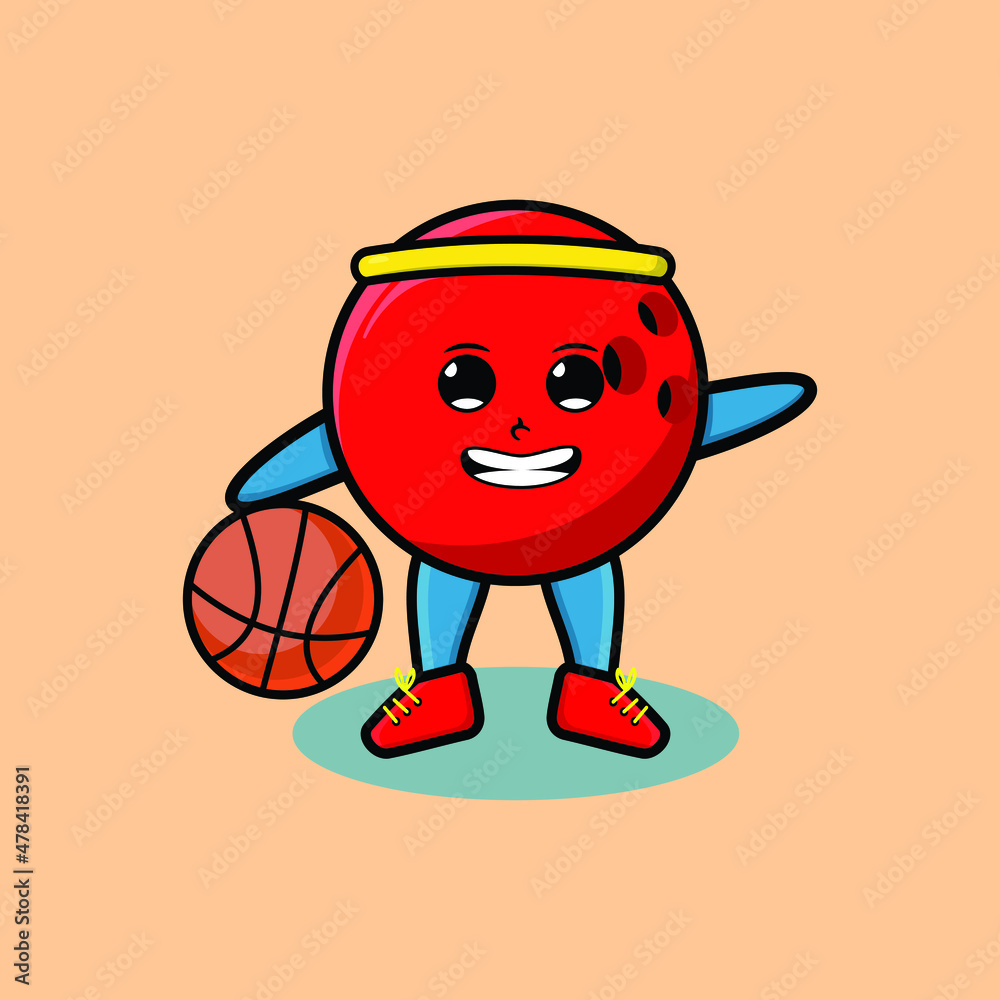 Cute cartoon mascot bowling ball playing basketball in modern style design for t-shirt, sticker, logo elements Cute cartoon mascot bowling ball playing basketball in modern style design for t-shirt, sticker, logo elements