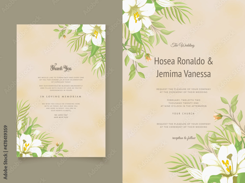 Beautifull Wedding Invitation Design with Lily Flowers