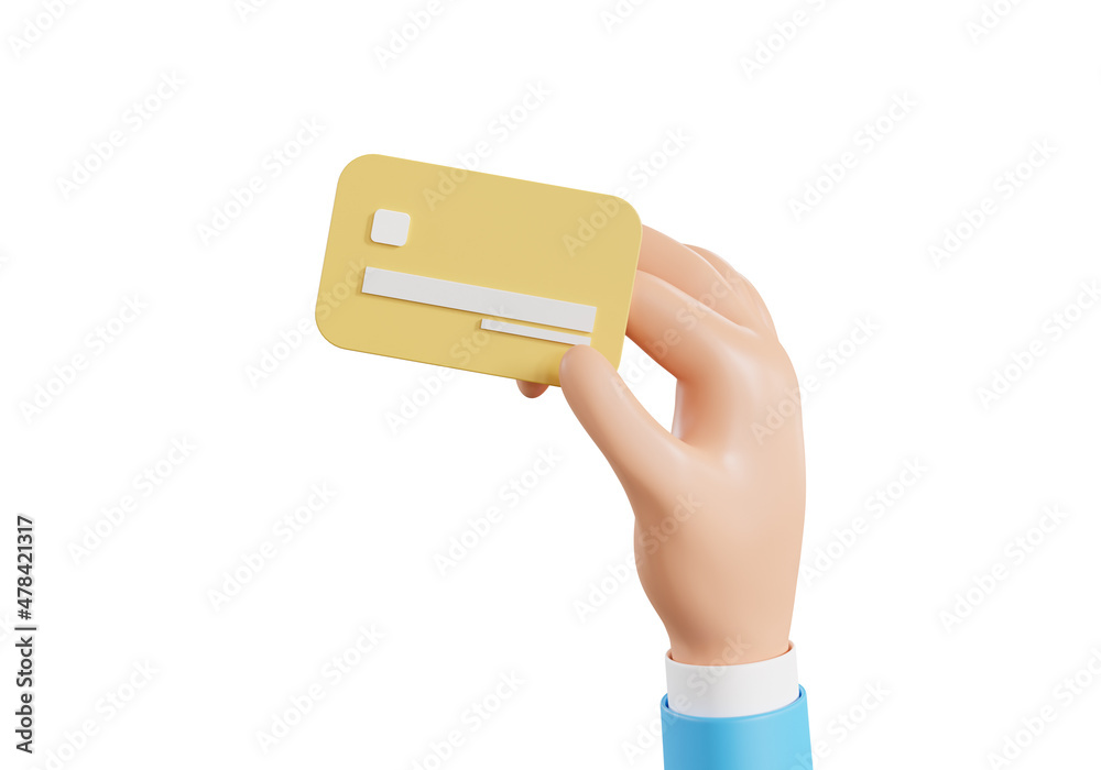 Hand holding credit card with online service isolated on white background, 3d rendering. Hand holding credit card with online service isolated on white background, 3d rendering.