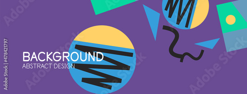 Abstract background. Blocks, lines, triangles, circles composition. Techno or business concept for wallpaper, banner, background, landing page