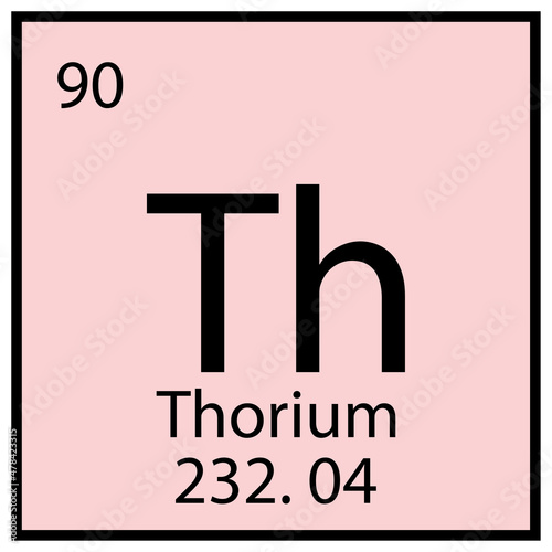 Thorium icon. Chemical sign. Mendeleev table. Square frame. Light pink background. Vector illustration. Stock image. 