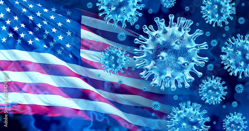 American virus outbreak and United States covid-19 or influenza background as dangerous flu strain cases in the USA as a pandemic medical health risk concept with disease cells.
