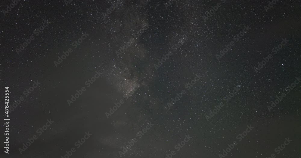 雲の隙間から除く夜空を移動する天の川のタイムラプス映像