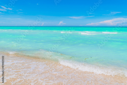 Fototapeta Naklejka Na Ścianę i Meble -  Beautiful turquoise beach landscape background in Mexico