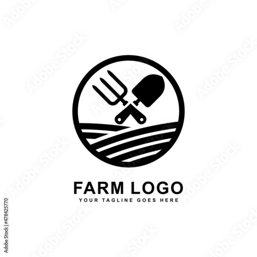 Farm logo. Hand fork and trowel logo vector