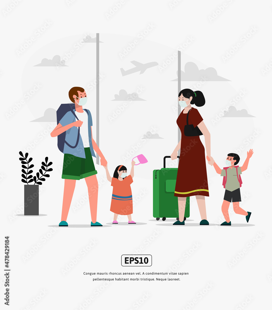 Flat Illustration character traveling with family
