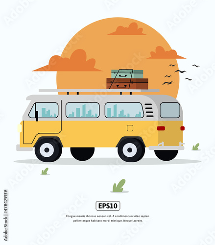 Flat Illustration character traveling with family
