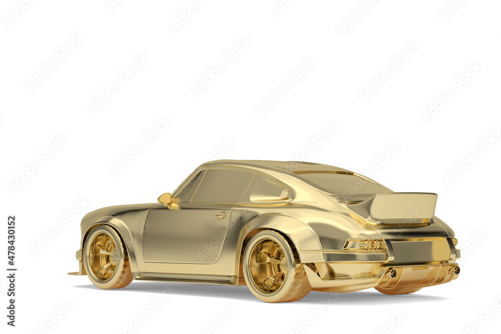 Gold car Isolated On White Background, 3D render. 3D illustration.