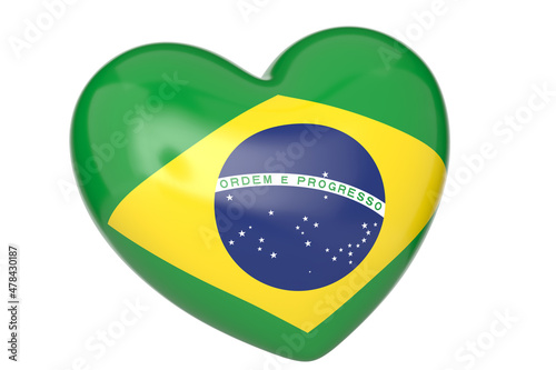 Brazil  national flag on heart. 3D rendering. 3D illustration.